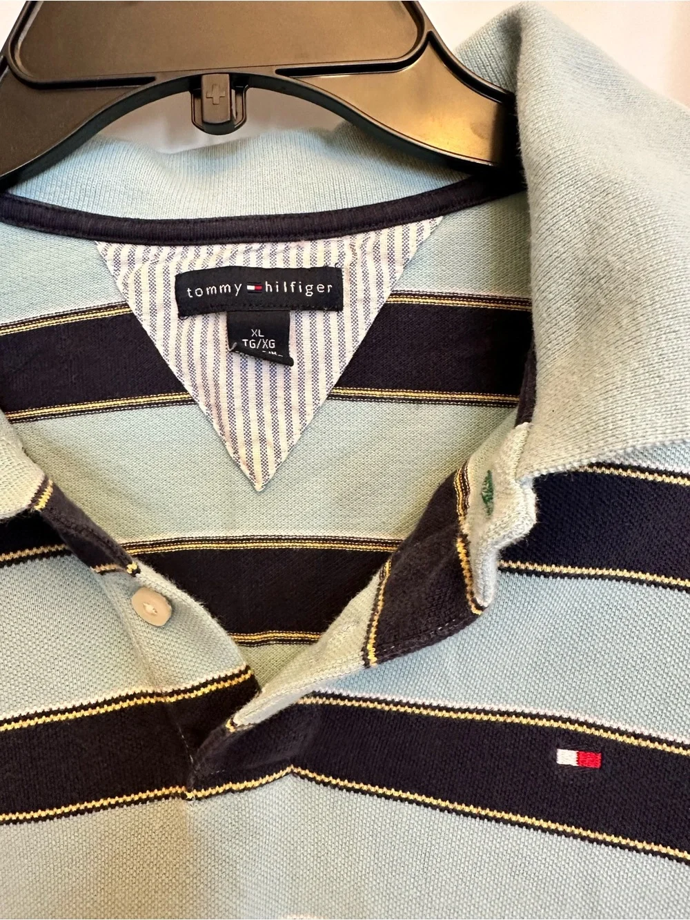 Tommy Hilfiger Bundle of 2 Boy’s Striped Polos in Light Blue, Navy & Cream Sz XL